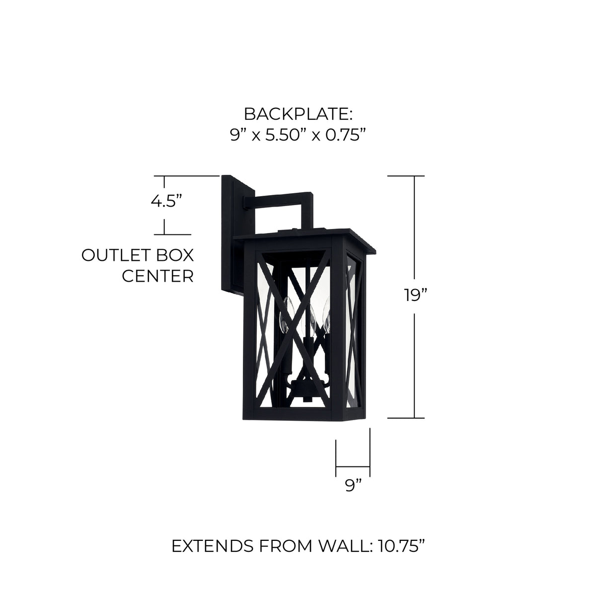 Avondale Coastal Outdoor Wall Lantern - 19" - Black